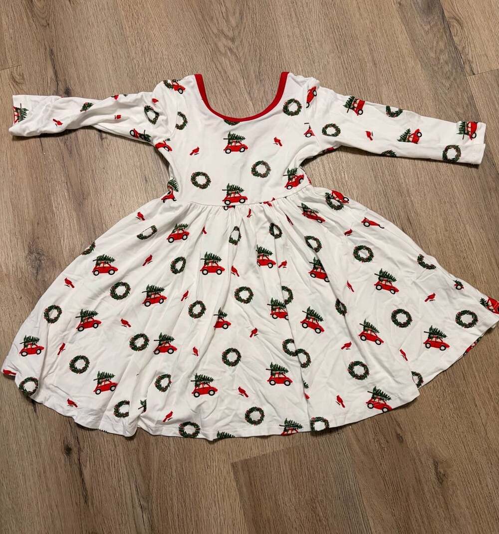Kyte Baby Wreath Red Car Christmas Twirl Dress 18-24 months White